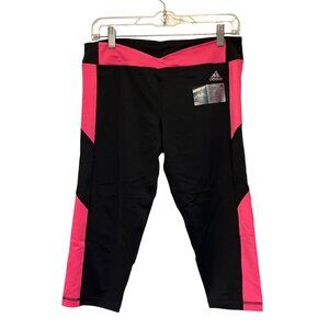 Adidas Womens Black & Pink Performance Capri Leggings M Climalite Fabric